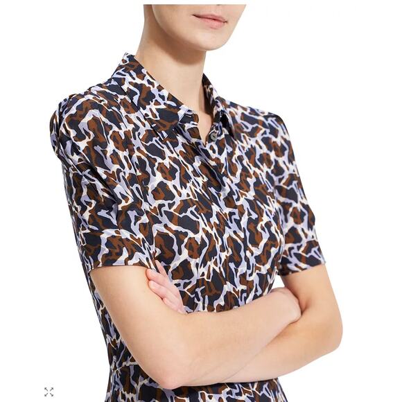 THEORY Jasper Silk Midi Shirt Dress Size 2 A-line Business Casual Short Sleeve - Picture 12 of 13